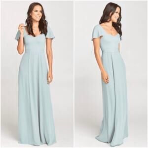 show me your mumu marie sweetheart maxi dress silver sage chiffon blue small
